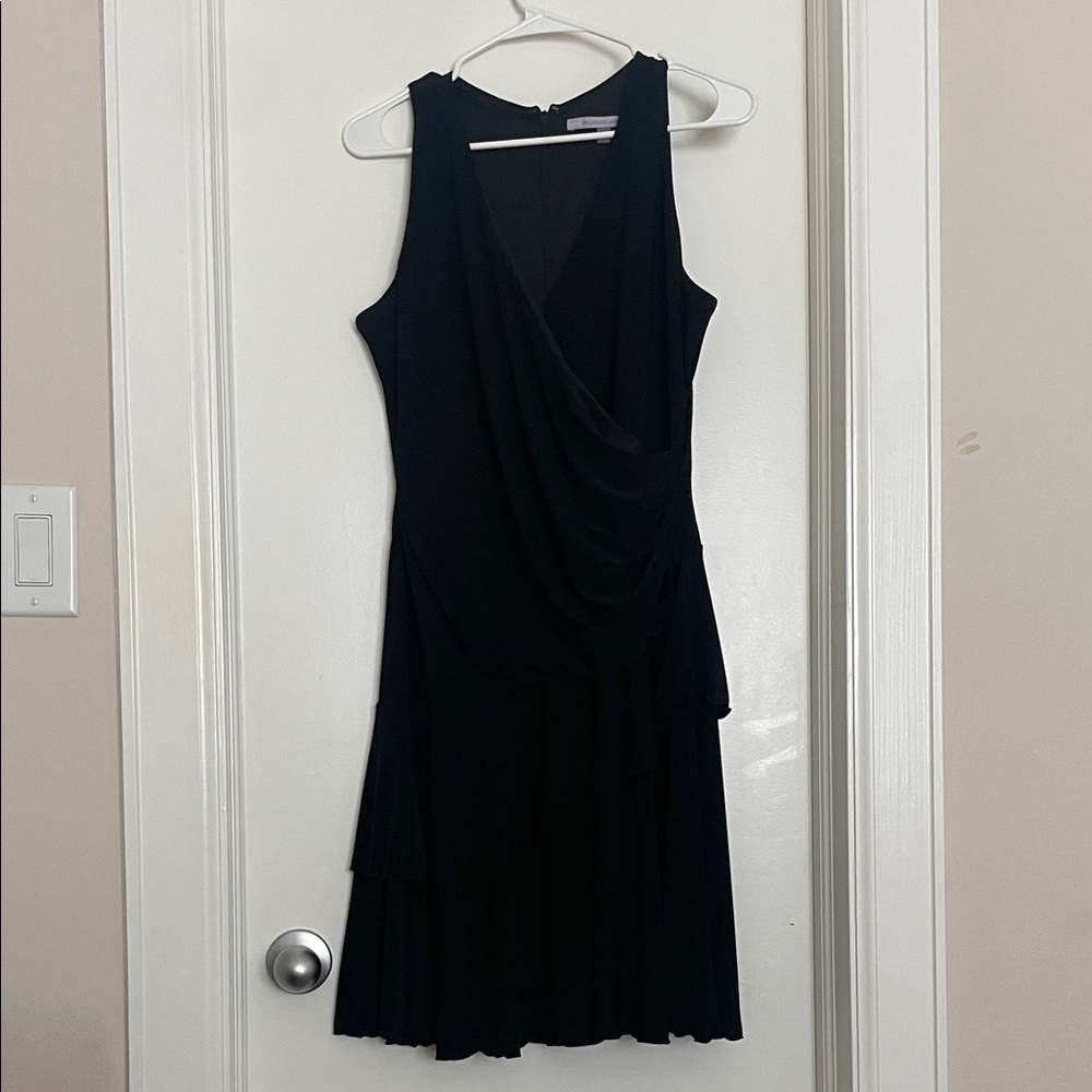 Carmen Marc Valvo Black Sleeveless Draped Midi Dress